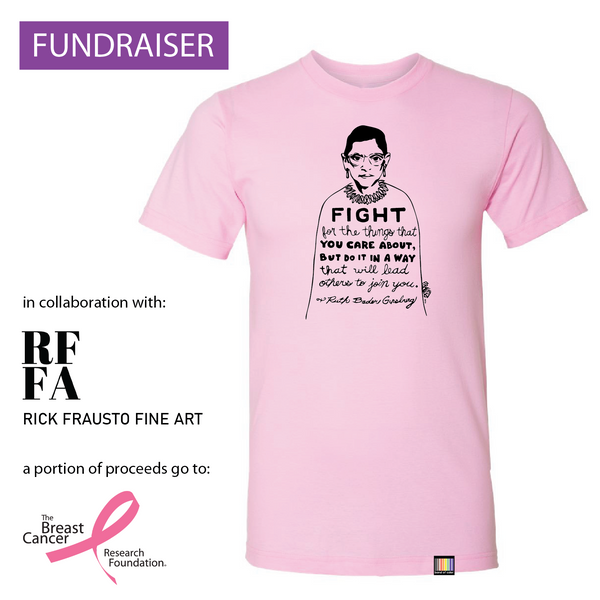 Ruth Bader Ginsburg - artist collaboration, breast cancer awareness pink unisex tee